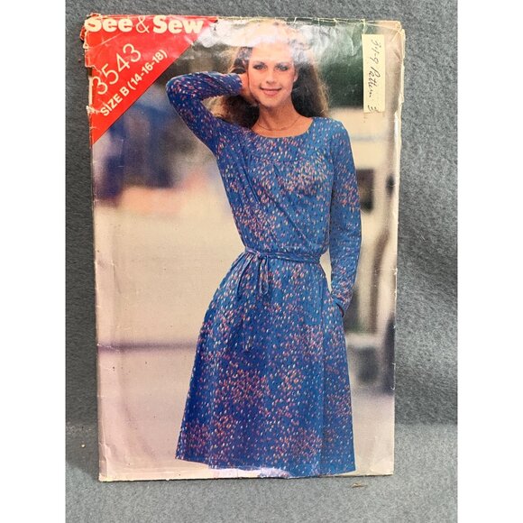 Butterick 3543 Dress Pattern Size 14-16-18 1986 Womens Sewing Pattern - Picture 1 of 2